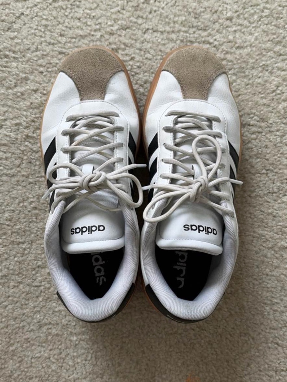 adidas White and Black Classic Low-Top Sneakers with Tan Suede Toe